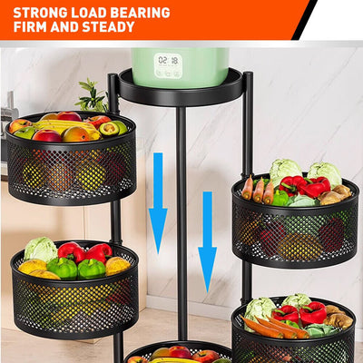 5 Tiers Kitchen Trolley Cart Wheels Round Vegetable Storage Holder Fruit Holder Payday Deals