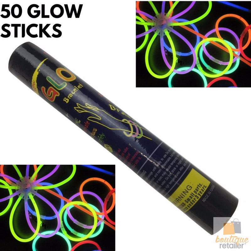 50 GLOW STICKS Party Light Glow In The Dark Rave NECKLACE Disco Bulk Payday Deals