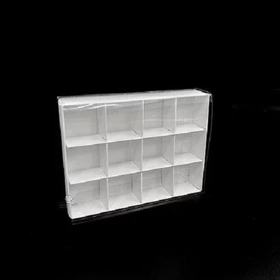 50 Pack of White Card Chocolate Sweet Soap Product Reatail Gift Box - 12 bay 4x4x3cm Compartments  - Clear Slide On Lid - 16x12x3cm Payday Deals