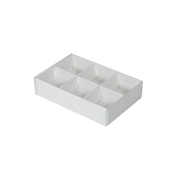 50 Pack of White Card Chocolate Sweet Soap Product Reatail Gift Box - 6 Bay Compartments - Clear Slide On Lid - 12x8x3cm Payday Deals