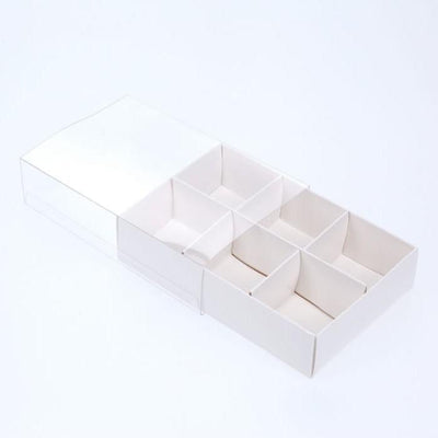 50 Pack of White Card Chocolate Sweet Soap Product Reatail Gift Box - 6 Bay Compartments - Clear Slide On Lid - 12x8x3cm Payday Deals