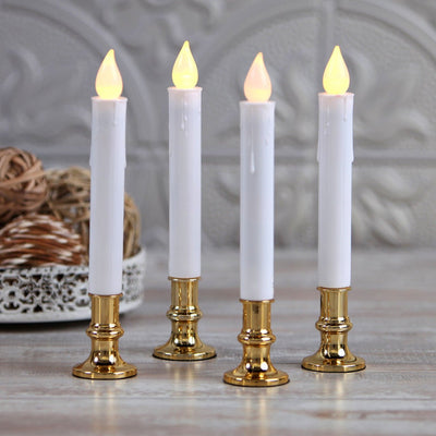 50 Pack Taper Stick White Battery Candle - Natural Flame Light Colour No Flicker - Gold Stand Base Payday Deals
