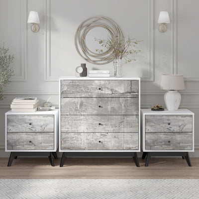 Bella 4 Chest of Drawers Dresser and 2 Bedside Tables Complete Furniture Collection