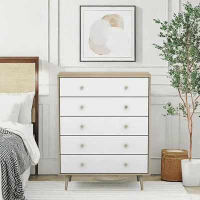 Adriana 5 Drawer Chest of Drawers Tallboy Dresser | Scandinavian Style Chest for Elegant Storage