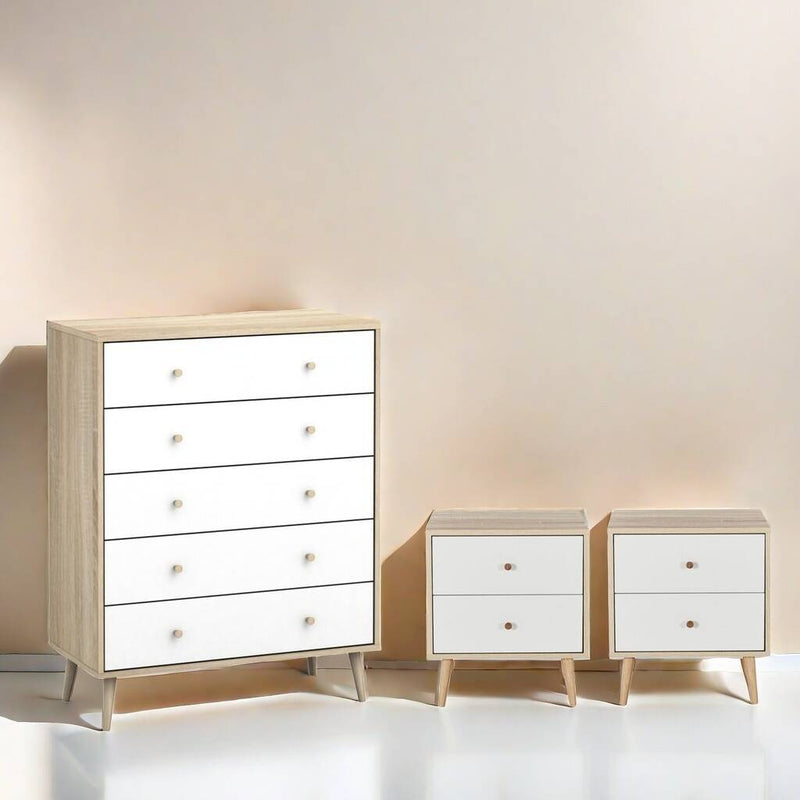 Bedroom Bundle Adriana 5 Drawers Chest of Drawers Dresser with 2 Bedside Tables