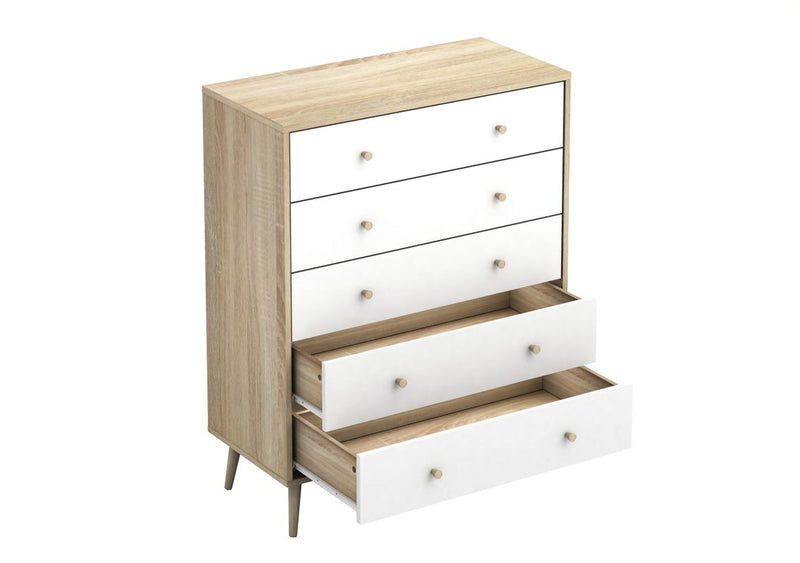 Bedroom Bundle Adriana 5 Drawers Chest of Drawers Dresser with 2 Bedside Tables