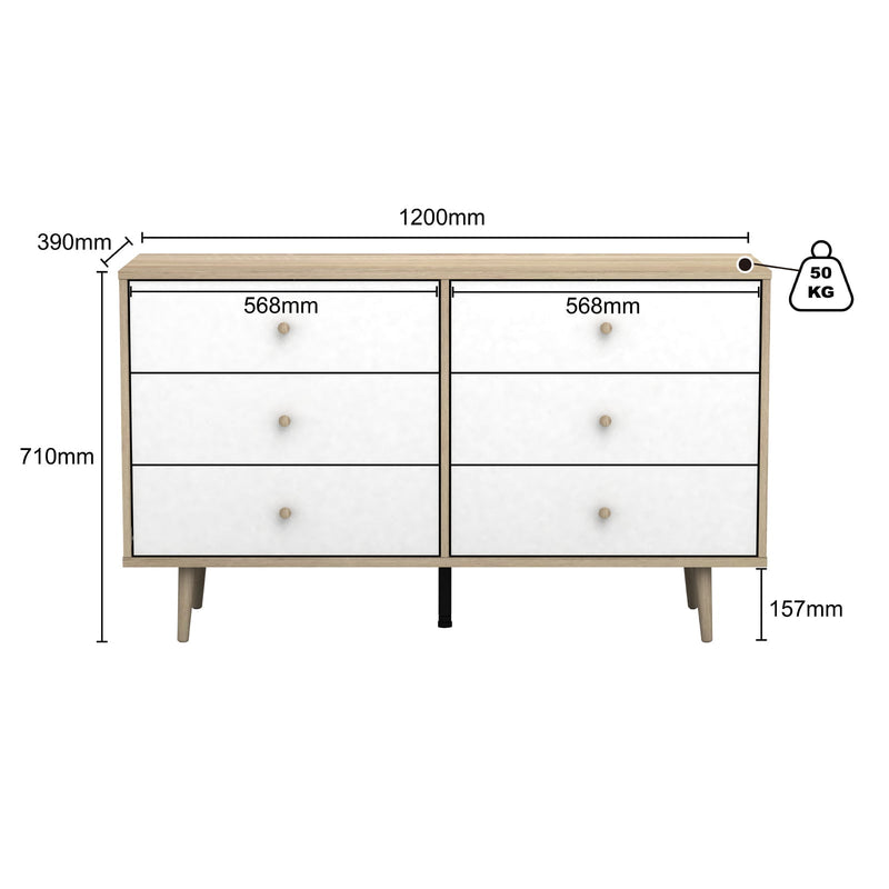 Adriana 6 Chest of Drawers Dresser Lowboy Storage Cabinet | Scandinavian Style for Modern Living