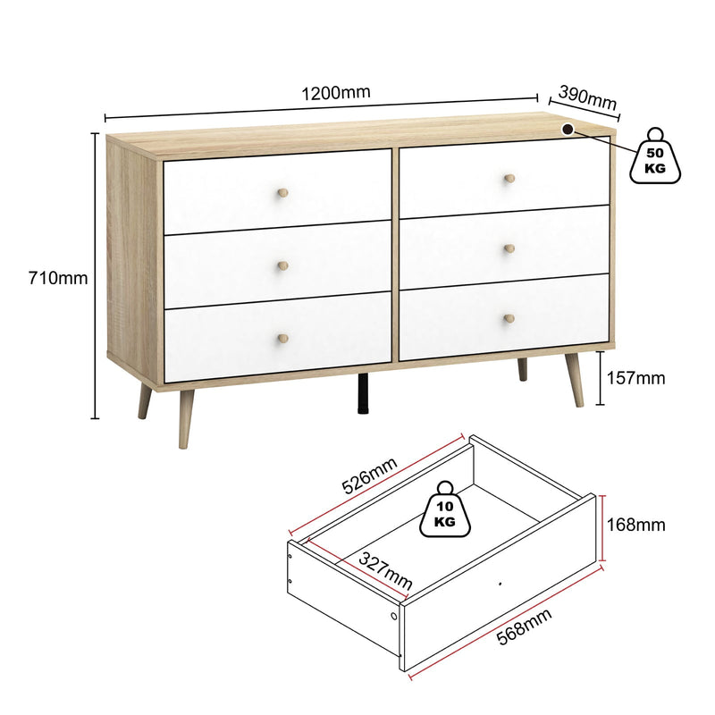 Adriana 6 Chest of Drawers Dresser Lowboy Storage Cabinet | Scandinavian Style for Modern Living