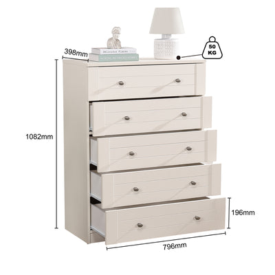 Harriet 5 Drawer Chest of Drawers Dresser Tallboy - Elegant Storage Solution for Compact Spaces