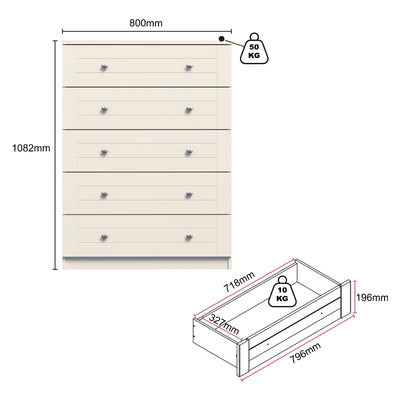 Harriet 5 Drawer Chest of Drawers Dresser Tallboy - Elegant Storage Solution for Compact Spaces