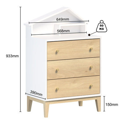 House Kid 3 Chest of Drawers Dresser Stoage Cabinet | Children's Bedroom Furniture for Stylish Storage