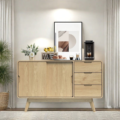 Oslo Sliding Door Sideboard Buffet Cabinet | Light Oak with Rounded Corners | Stylish Space-Saving Storage Dresser Solution