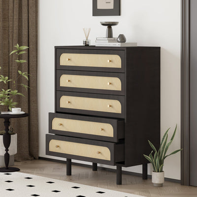 Elisa 5-Drawer Chest of Drawers Dresser with Curved Fronts and Dark Finish