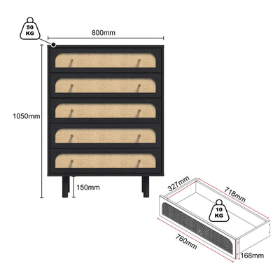 Elisa 5-Drawer Chest of Drawers Dresser with Curved Fronts and Dark Finish