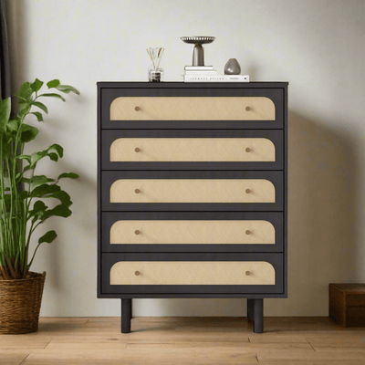 Elisa 5-Drawer Chest of Drawers Dresser with Curved Fronts and Dark Finish