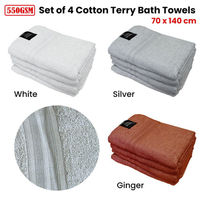 550GSM Set of 4 100% Cotton Terry Bath Towels 70 x 140 cm Ginger Payday Deals