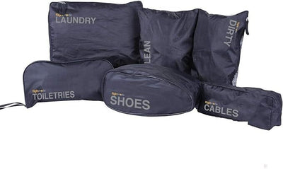 5pcs Travel Bag Set Laundry Toiletries Shoes Cables Storage  Zipped Organizer in Black
