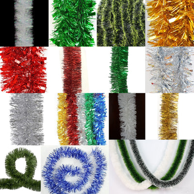 5x 2.5m Christmas Tinsel Xmas Garland Sparkly Snowflake Party Natural Home Décor, Pine Green Payday Deals