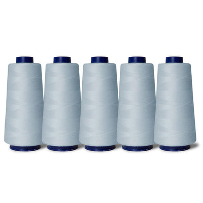 5x Sky Blue Sewing Overlocker Thread - 2000m Hemline Polyester Overlocking Spool