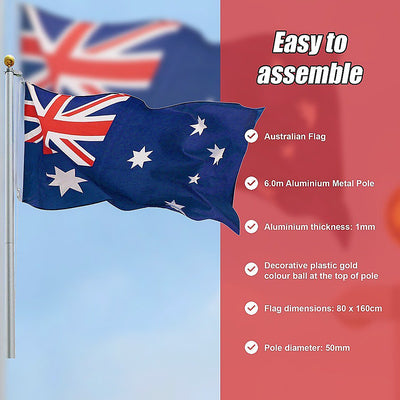6.0m Flag Pole Full Set / Kit w Australian Flag Payday Deals