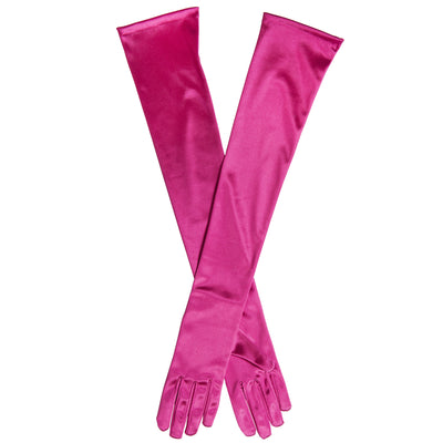 Dents Womens Long Opera Satin Gloves in Fuchsia