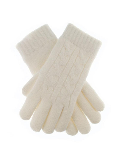 DENTS Ladies Womens Cable Knit Yarn Lined Gloves Warm - Winter White - One Size