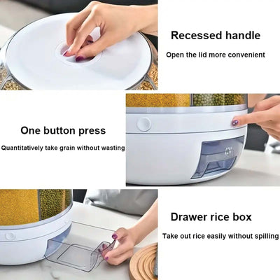 6 Grid Rotating Food Grain Dispenser 3.6L - Compartment Storage Container Payday Deals