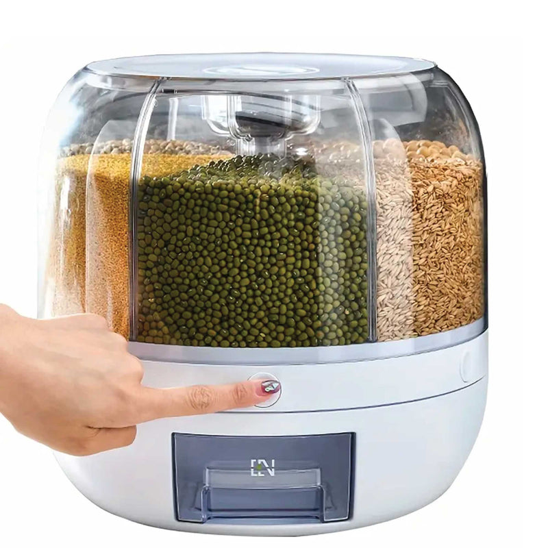 6 Grid Rotating Food Grain Dispenser 3.6L - Compartment Storage Container Payday Deals