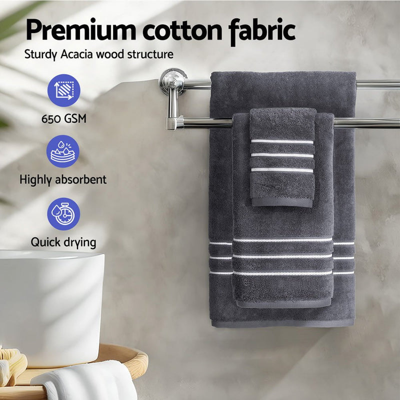 6 Pack Bath Towels Set Cotton Towel Grey Payday Deals