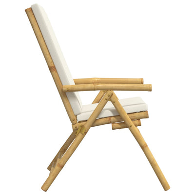 6 Piece Folding Bistro Chairs with Cream White Cushions Bamboo Payday Deals