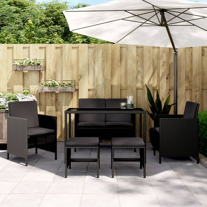 6 Piece Garden Dining Set with Cushions Black Poly Rattan Payday Deals