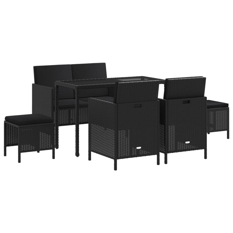 6 Piece Garden Dining Set with Cushions Black Poly Rattan Payday Deals