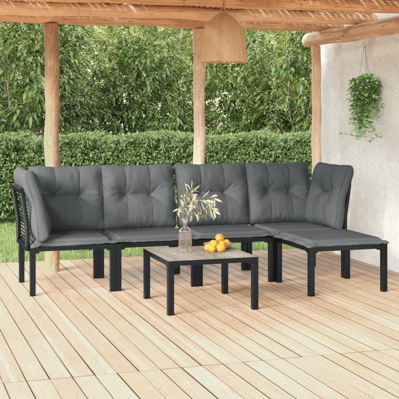 6 Piece Garden Lounge Set Black and Grey Poly Rattan Payday Deals