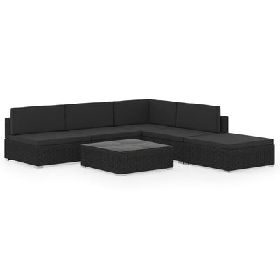 6 Piece Garden Lounge Set Black with Cushions Poly Rattan Payday Deals