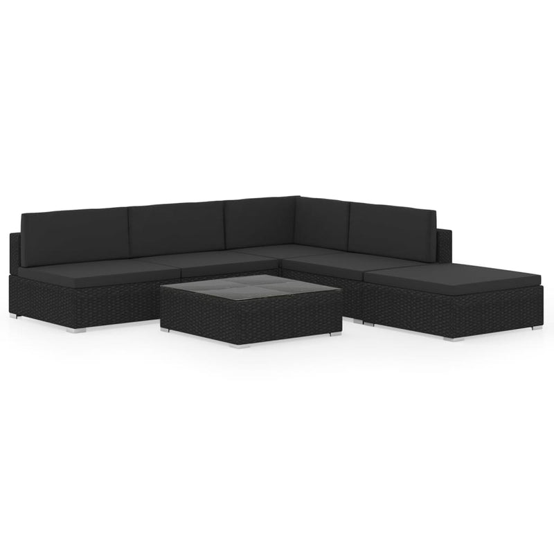 6 Piece Garden Lounge Set Black with Cushions Poly Rattan Payday Deals
