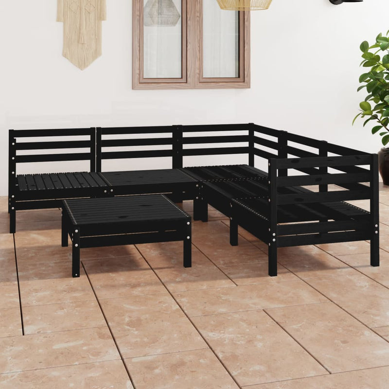 6 Piece Garden Lounge Set Solid Pinewood Black Payday Deals
