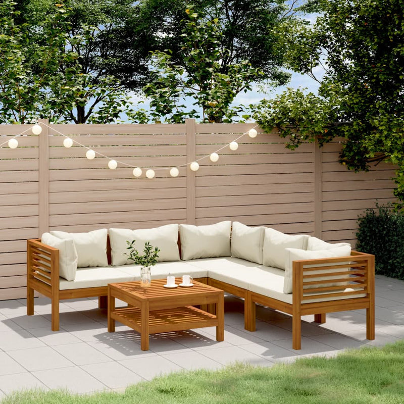 6 Piece Garden Lounge Set with Cream Cushion Solid Acacia Wood Payday Deals