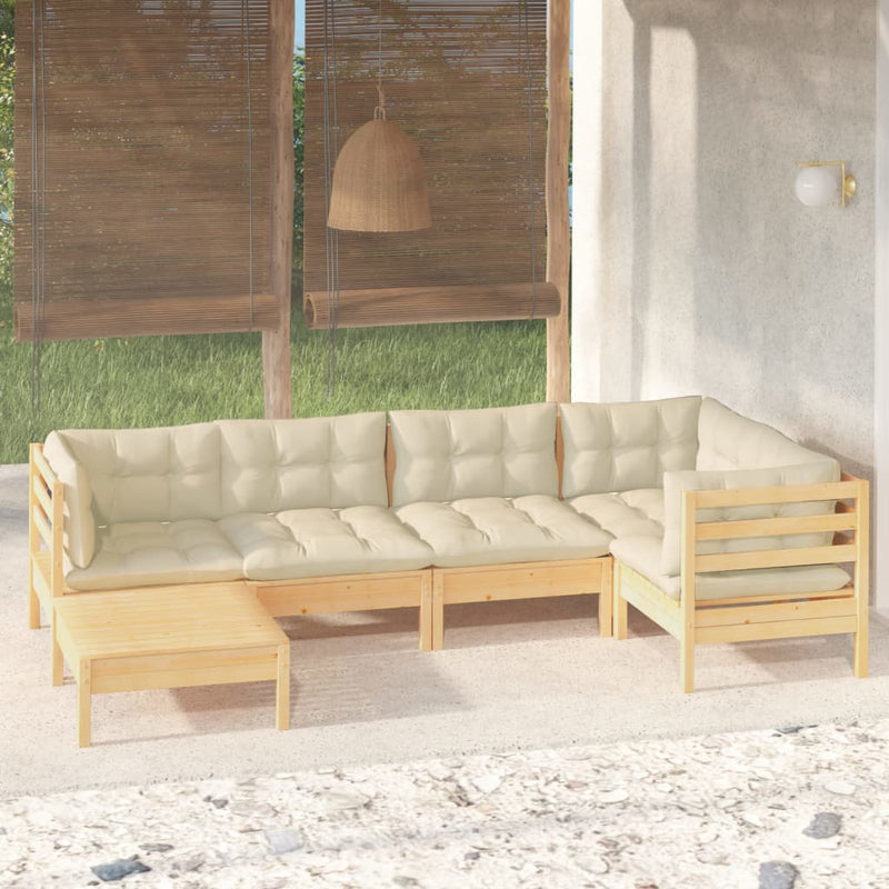 6 Piece Garden Lounge Set with Cream Cushions Solid Pinewood Payday Deals