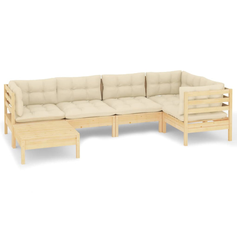 6 Piece Garden Lounge Set with Cream Cushions Solid Pinewood Payday Deals