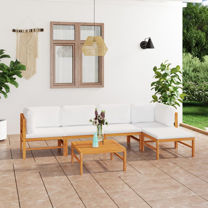 6 Piece Garden Lounge Set with Cream Cushions Solid Teak Wood Payday Deals
