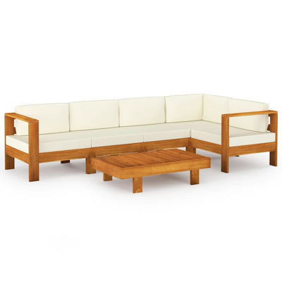 6 Piece Garden Lounge Set with Cream White Cushions Acacia Wood Payday Deals