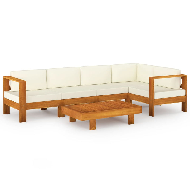 6 Piece Garden Lounge Set with Cream White Cushions Acacia Wood Payday Deals