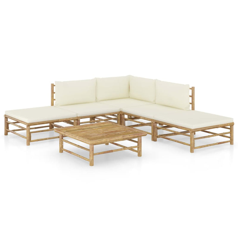 6 Piece Garden Lounge Set with Cream White Cushions Bamboo Payday Deals