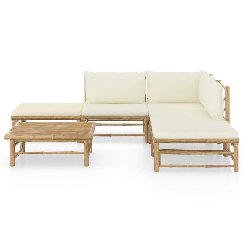6 Piece Garden Lounge Set with Cream White Cushions Bamboo Payday Deals