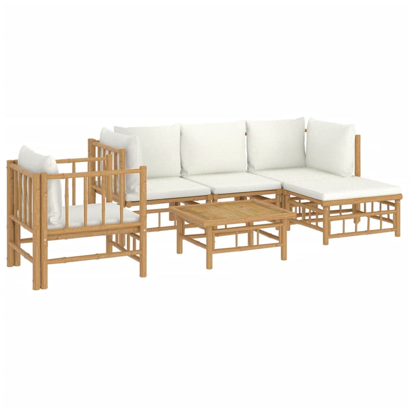 6 Piece Garden Lounge Set with Cream White Cushions  Bamboo Payday Deals