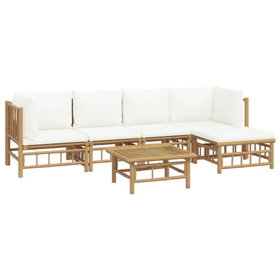 6 Piece Garden Lounge Set with Cream White Cushions  Bamboo Payday Deals