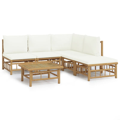 6 Piece Garden Lounge Set with Cream White Cushions  Bamboo Payday Deals
