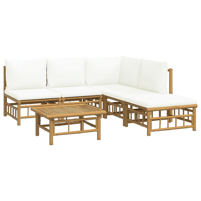 6 Piece Garden Lounge Set with Cream White Cushions  Bamboo Payday Deals