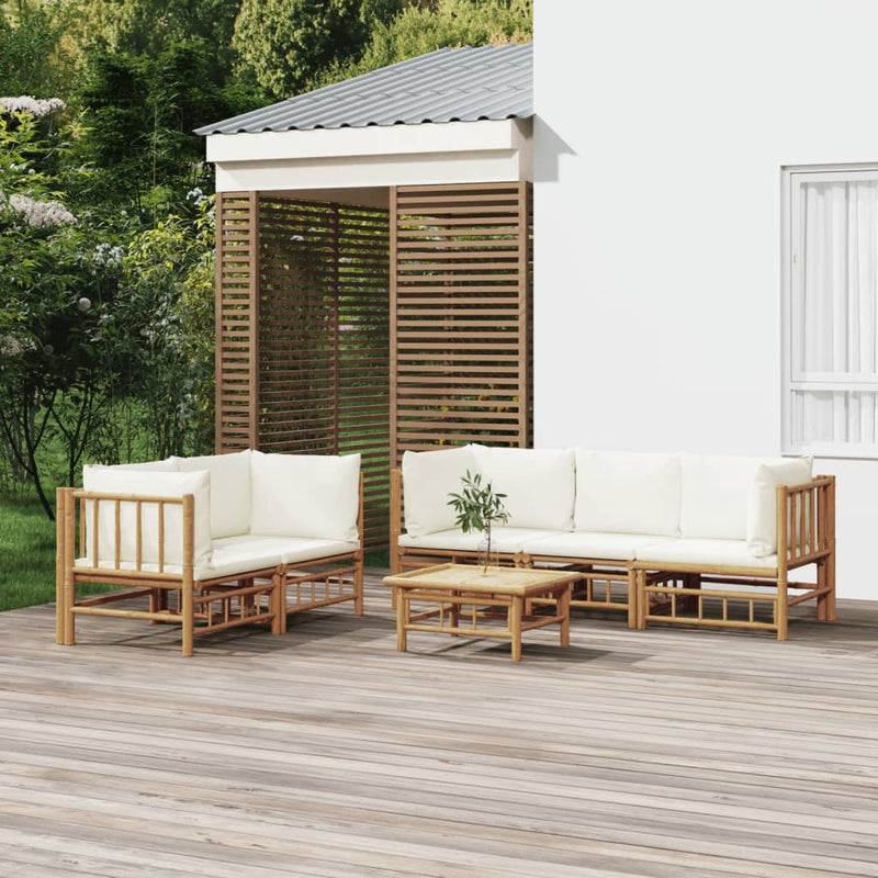 6 Piece Garden Lounge Set with Cream White Cushions  Bamboo Payday Deals