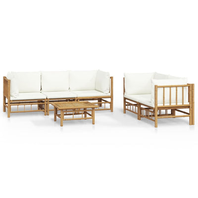 6 Piece Garden Lounge Set with Cream White Cushions  Bamboo Payday Deals